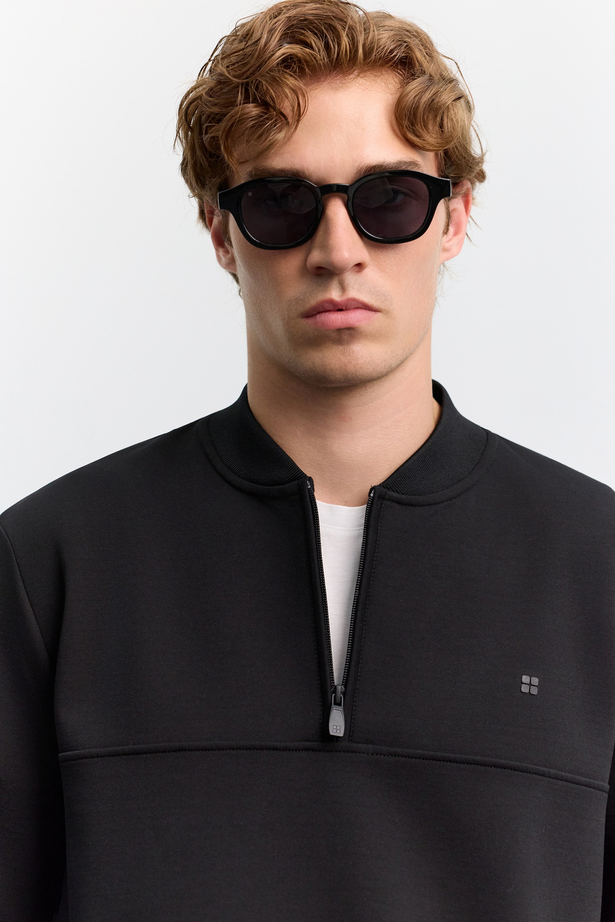 Siyah Bomber Yaka Fermuarlı İnterlok Sweatshirt