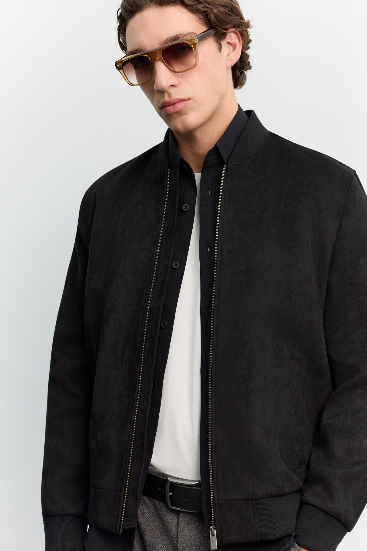 Black Faux Suede Bomber Jacket
