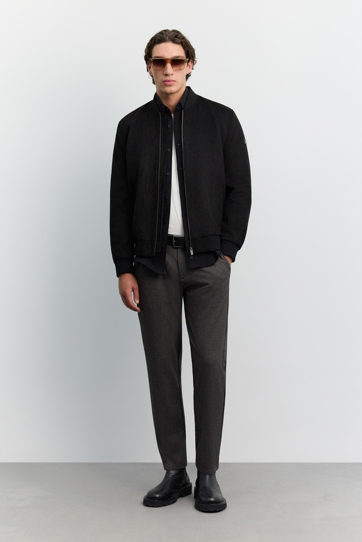 Black Faux Suede Bomber Jacket