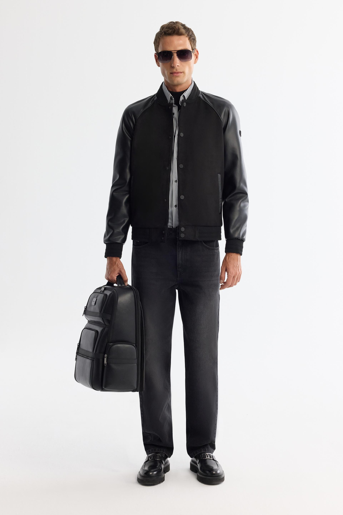 Black Faux Suede Bomber Jacket
