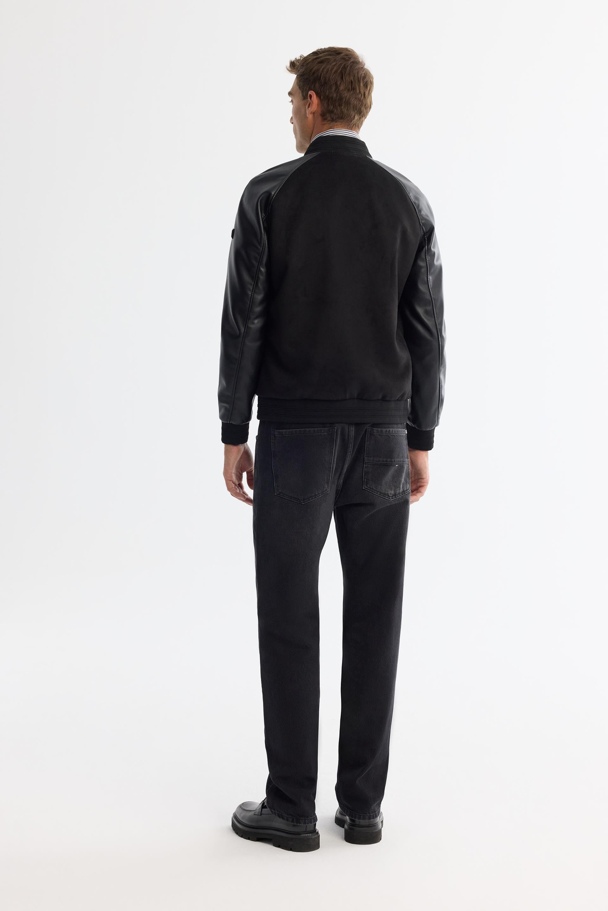 Black Faux Suede Bomber Jacket
