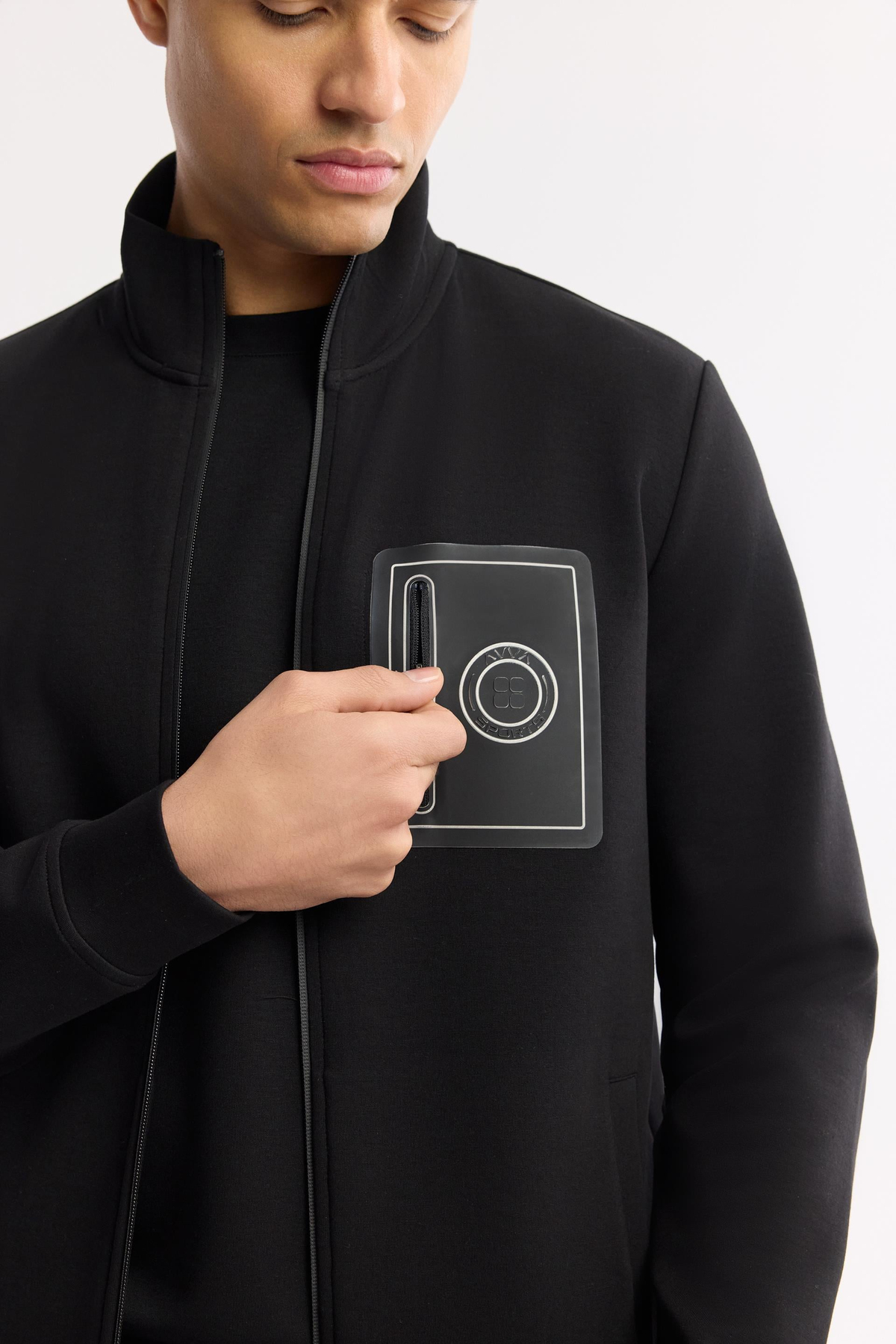 Siyah Dik Yaka Enjeksiyon Baskılı Fermuarlı İnterlok Sweatshirt Hırka
