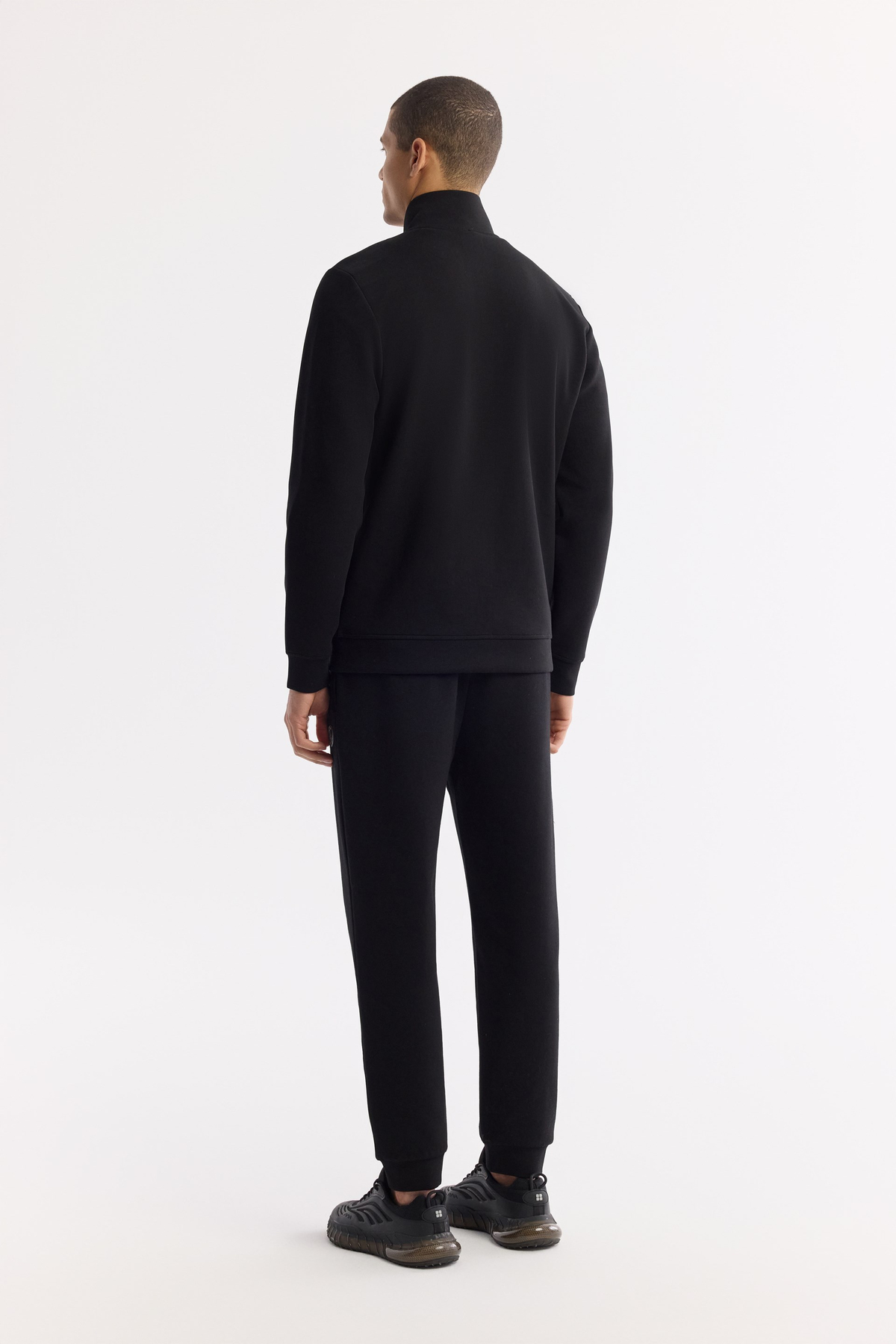 Siyah Dik Yaka Fermuarlı Bi-Stretch İnterlok Sweatshirt