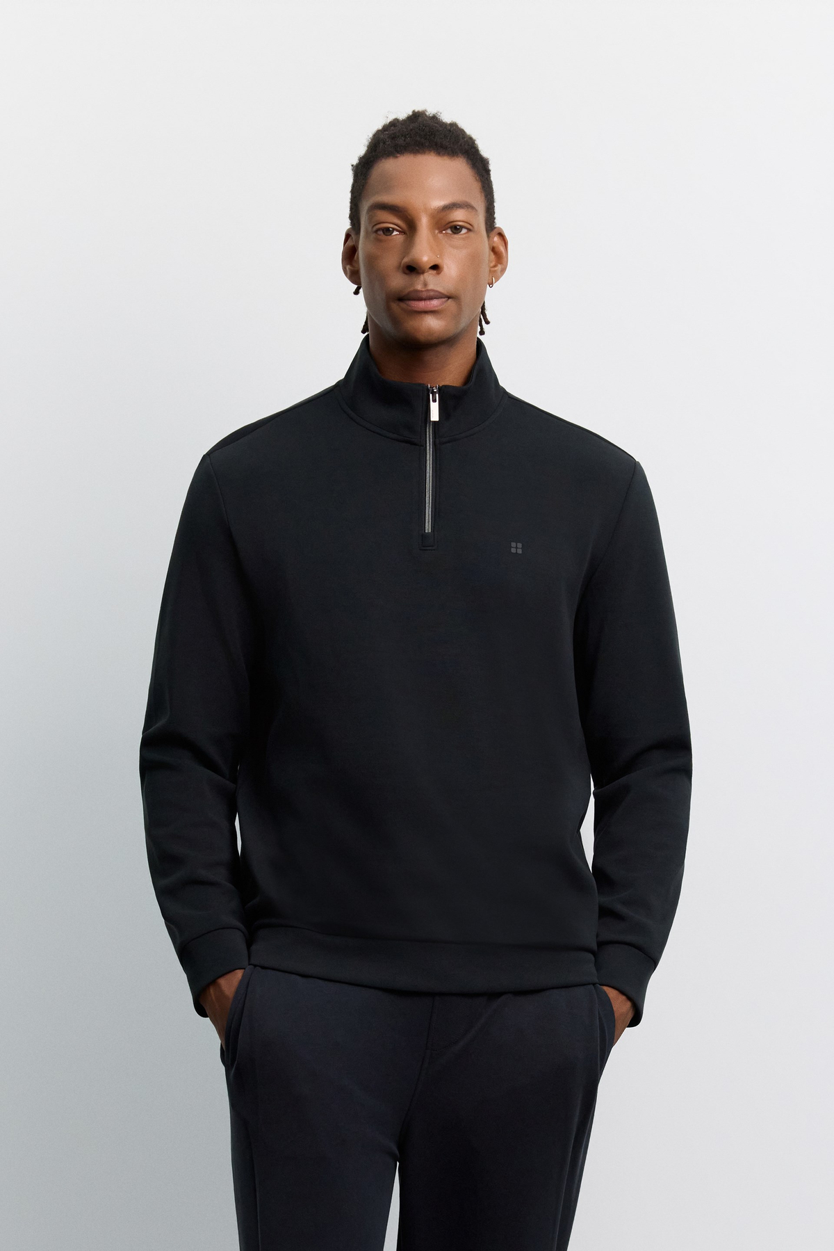 Siyah Dik Yaka Fermuarlı İçi Polar Cupra Sweatshirt