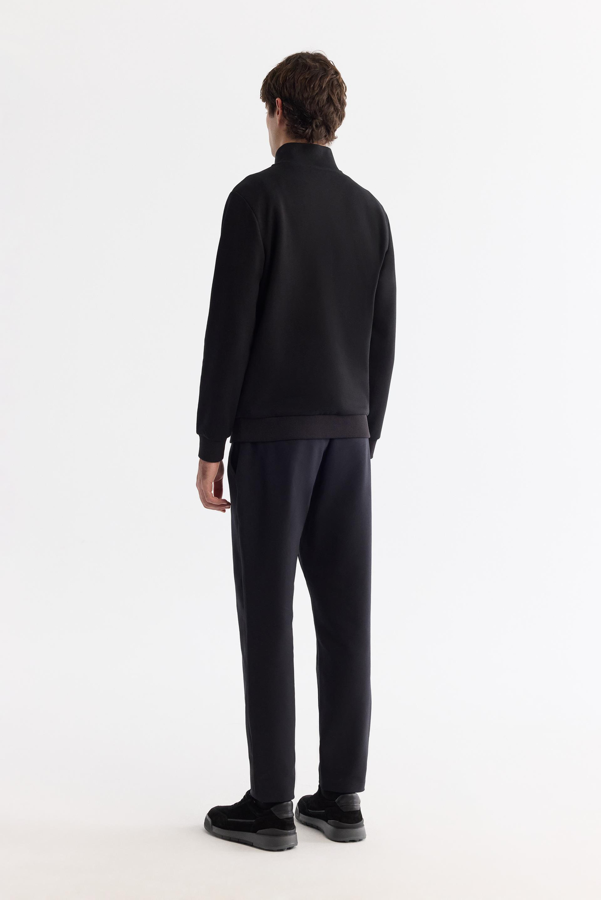 Siyah Dik yaka Fermuarlı sweatshirt