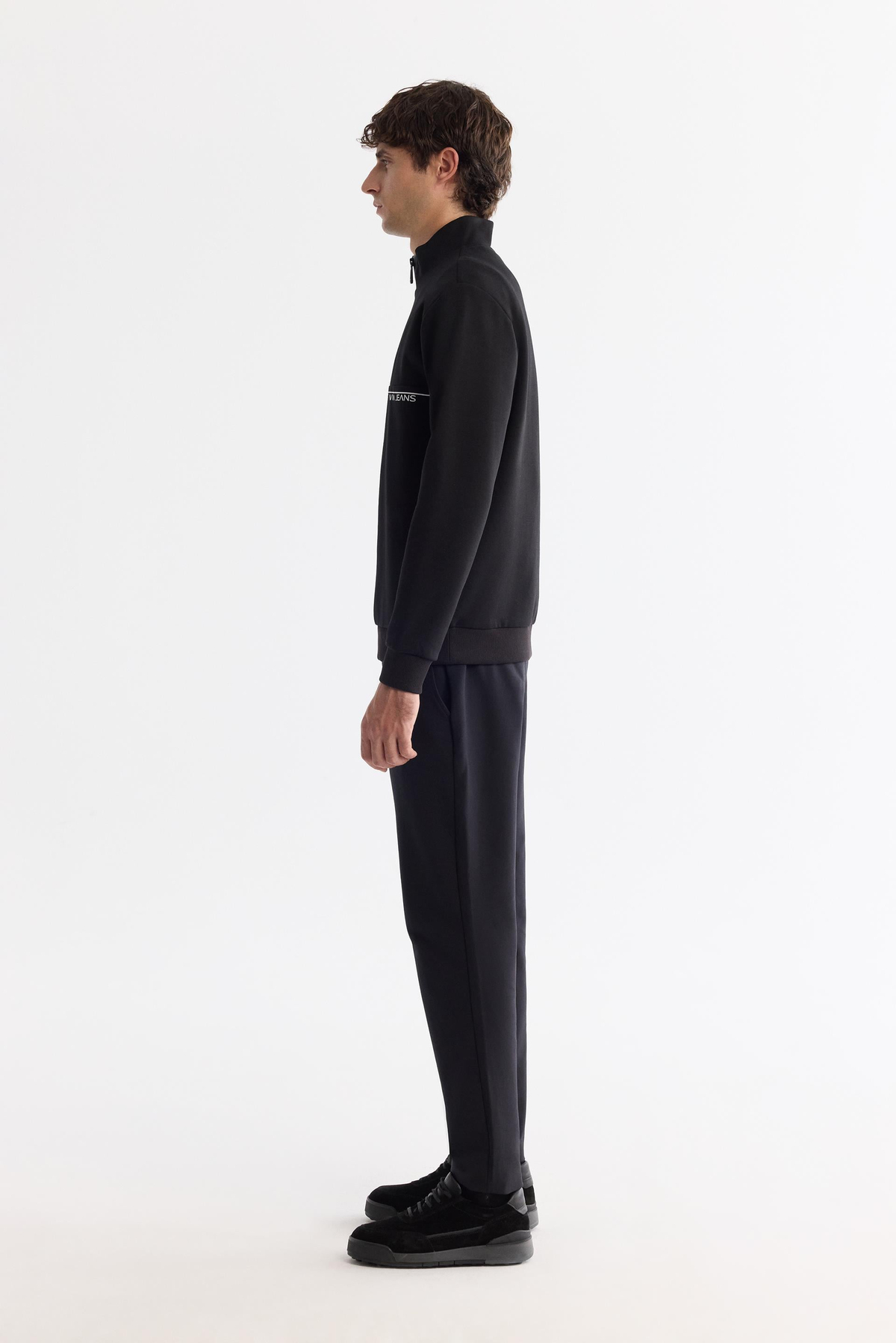Siyah Dik yaka Fermuarlı sweatshirt
