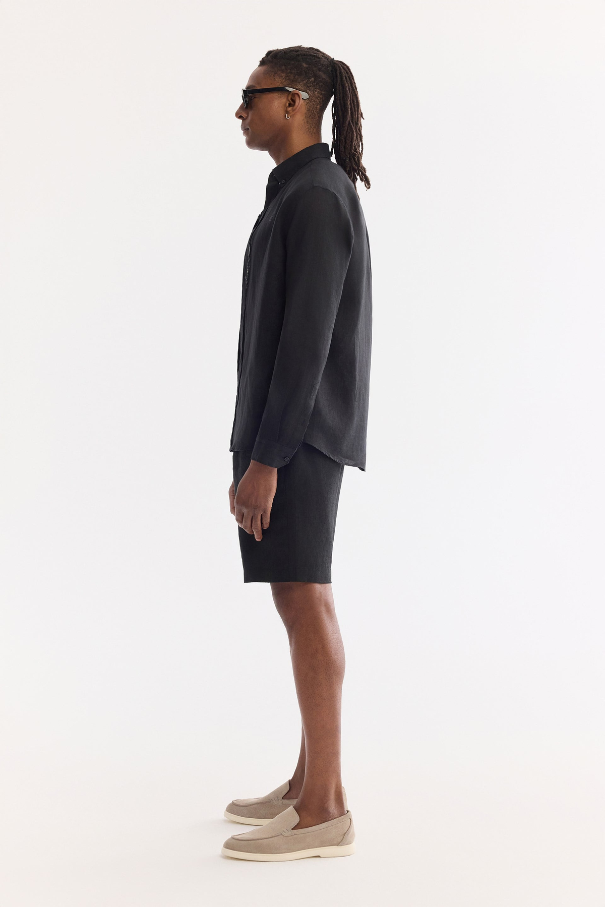 Black Button-Down Collar 100% Linen Shirt