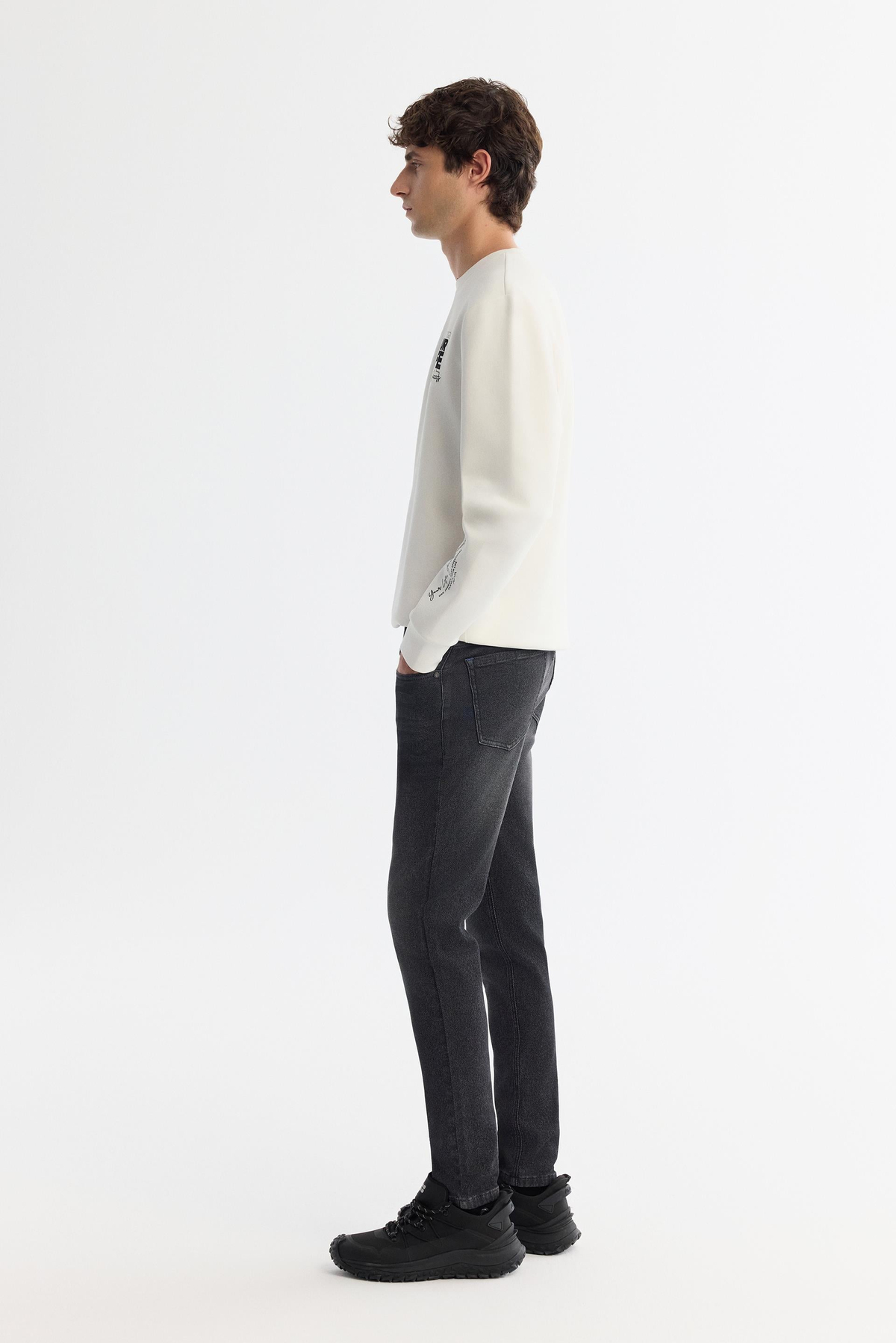 Siyah Eskitme Yıkama Skinny Fit Jean Pantolon