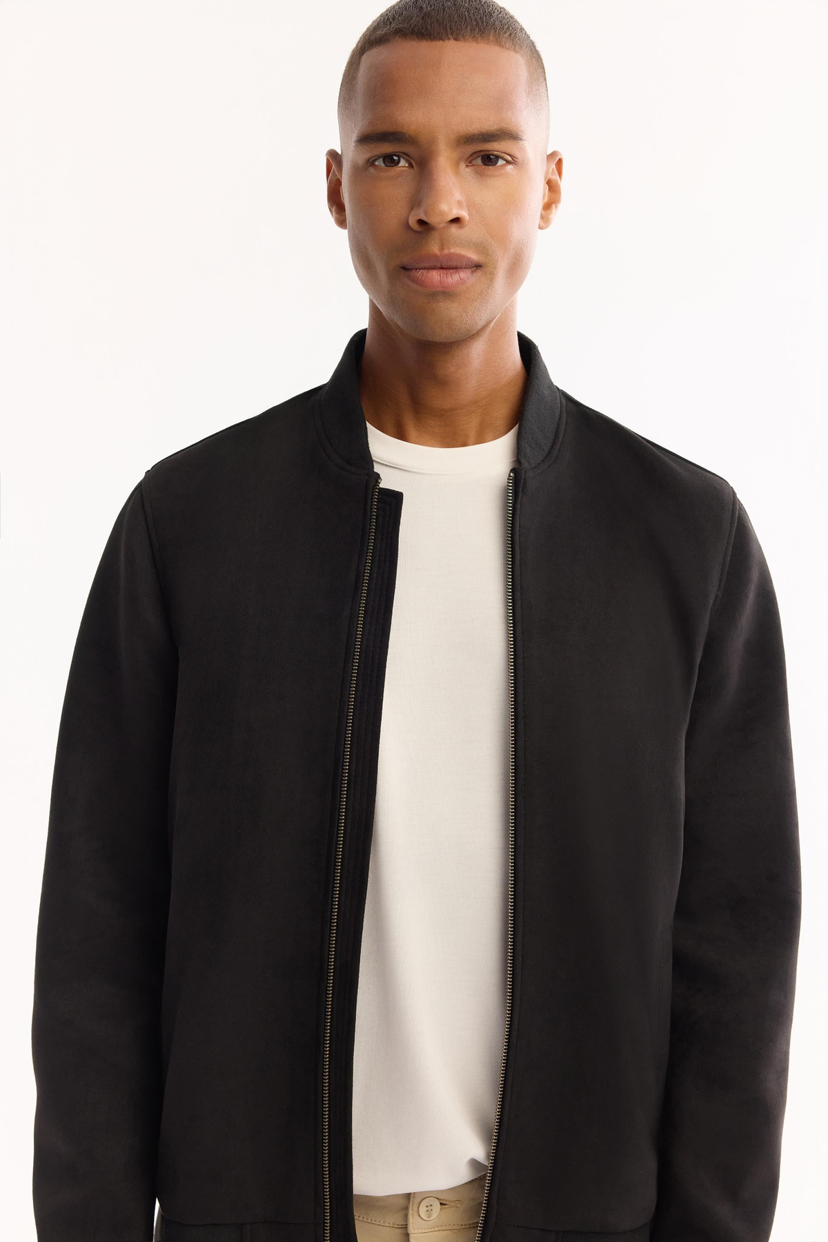 Black Faux Suede Bomber Jacket