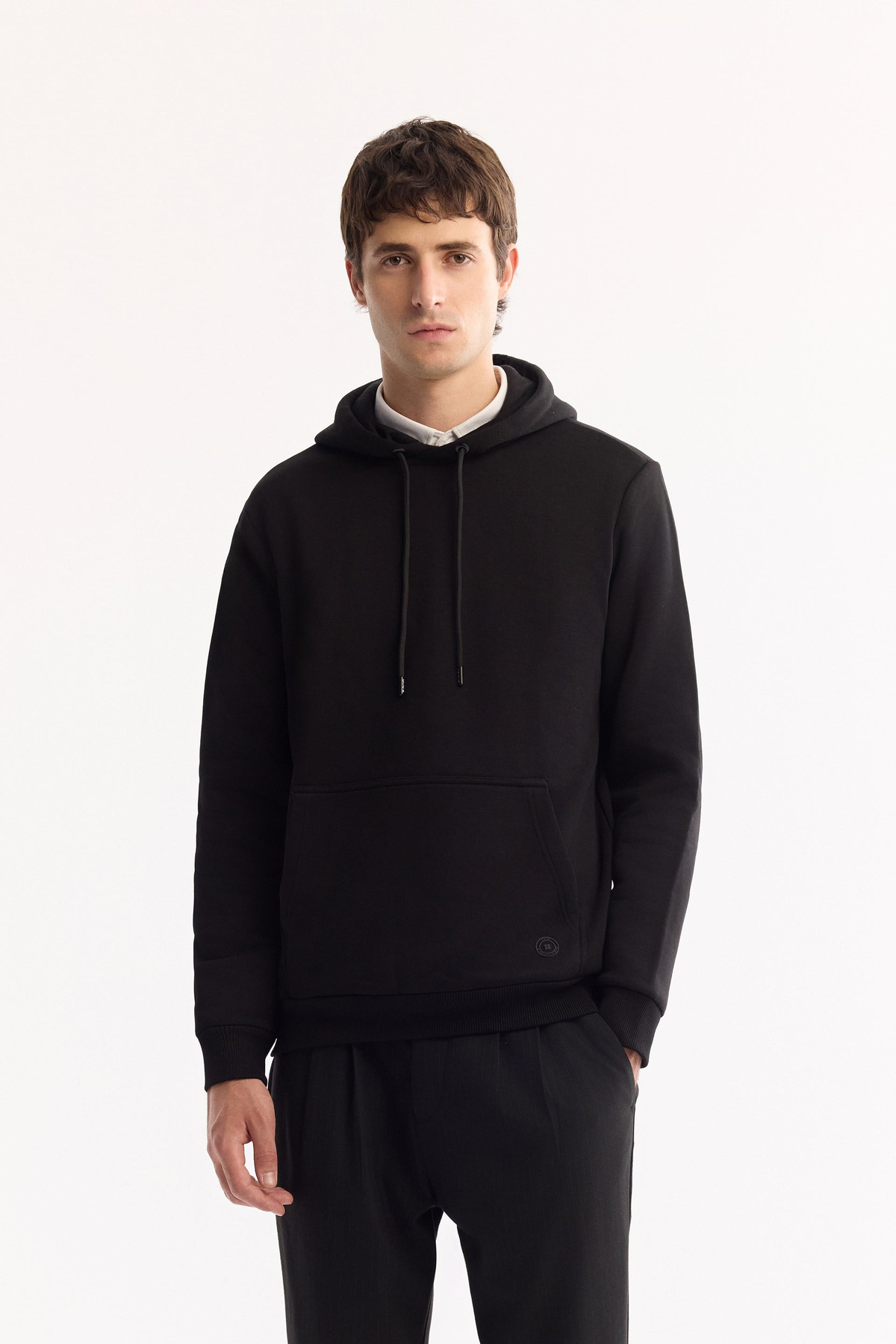 Siyah Kapüşonlu 3 İplik Şardonlu Pamuklu Sweatshirt