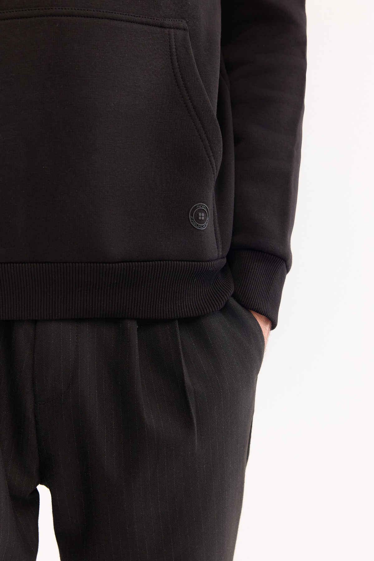 Siyah Kapüşonlu 3 İplik Şardonlu Pamuklu Sweatshirt