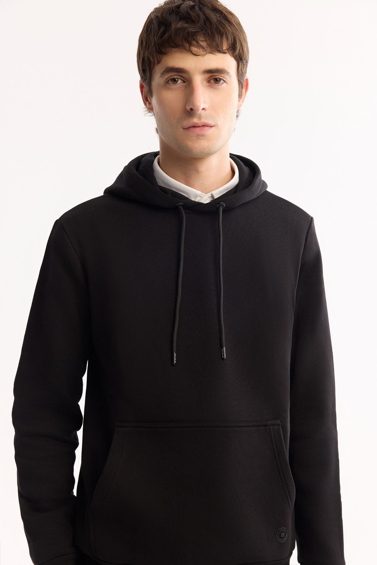 Siyah Kapüşonlu 3 İplik Şardonlu Pamuklu Sweatshirt