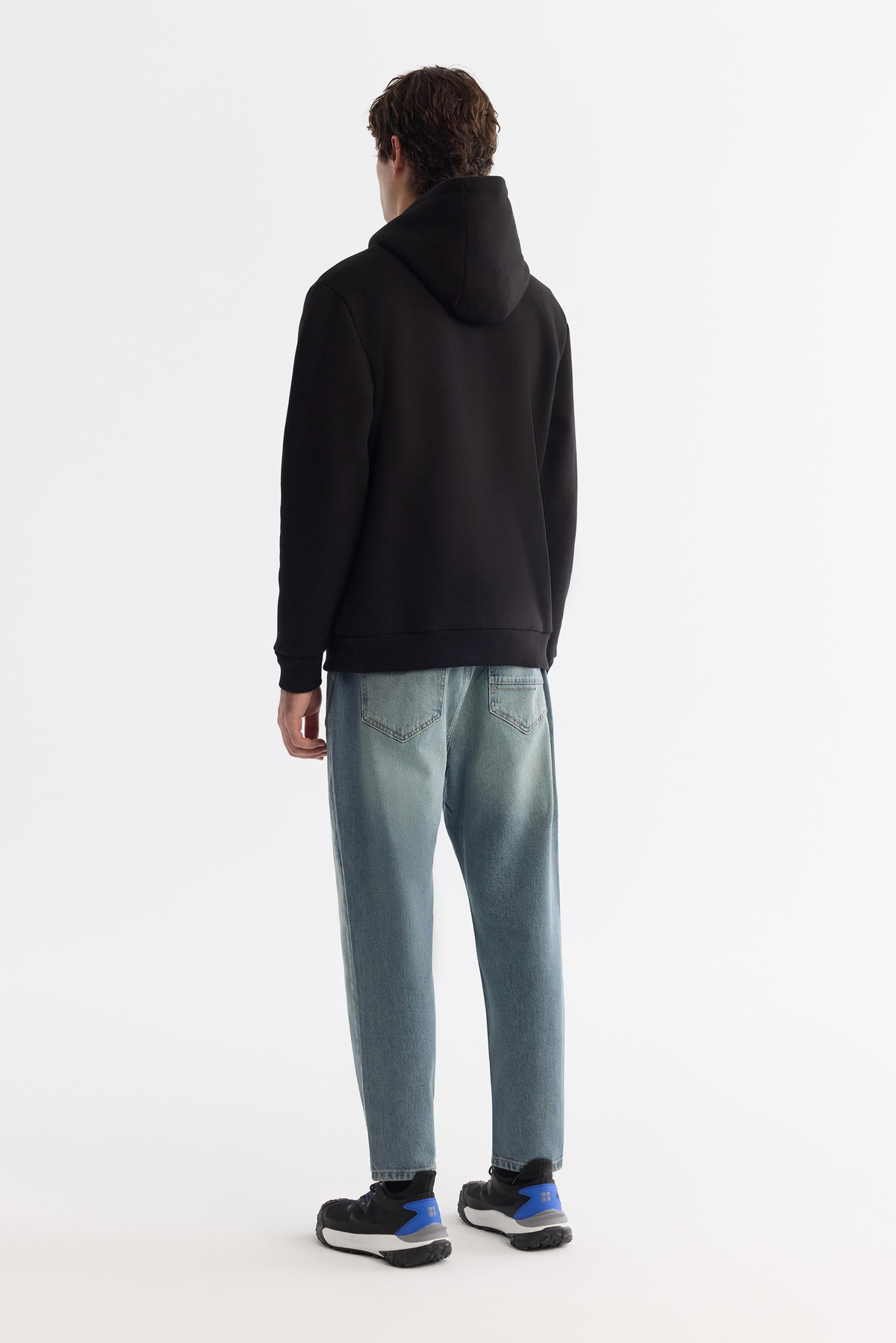 Siyah Kapüşonlu 3 iplik şardonlu sweatshirt