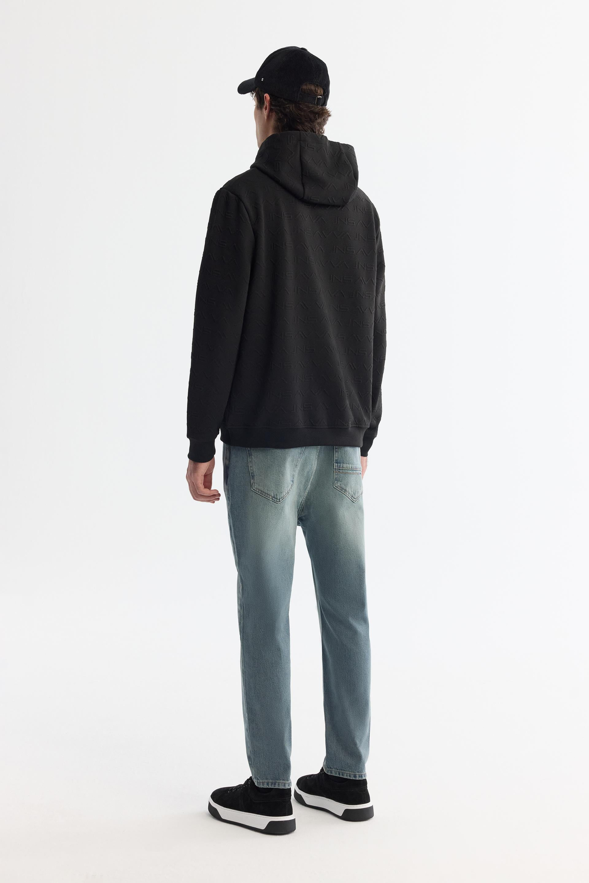 Siyah Kapüşonlu Baskılı Sweatshirt