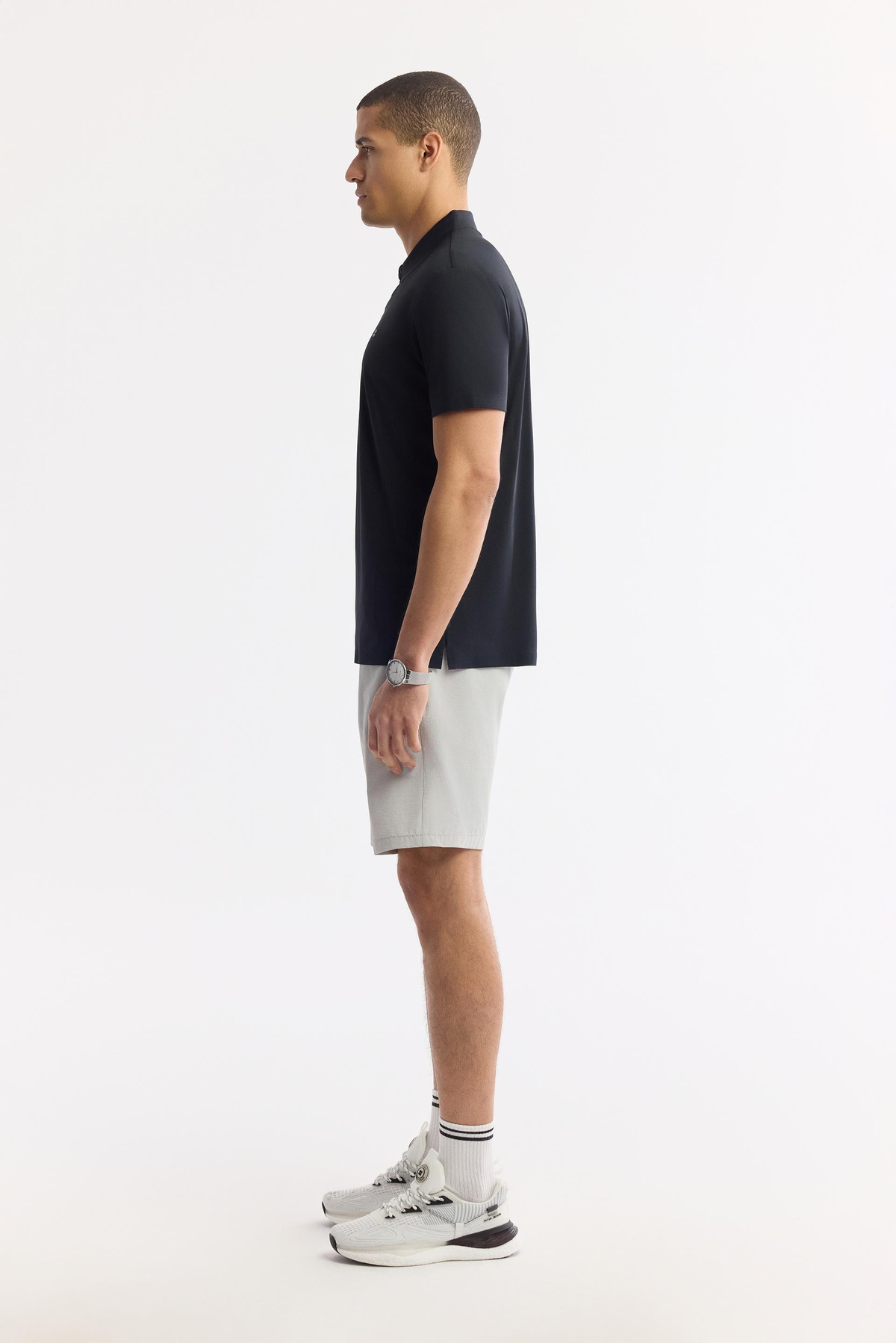 Siyah Kırılmaz Polo Yaka Magnet Düğme Teknik Kumaş T-Shirt