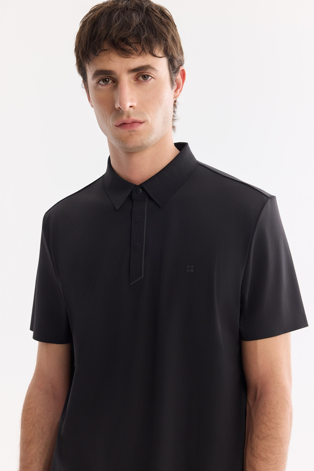 Siyah Kırılmaz Polo Yaka Magnet Düğmeli Teknik Kumaş T-Shirt