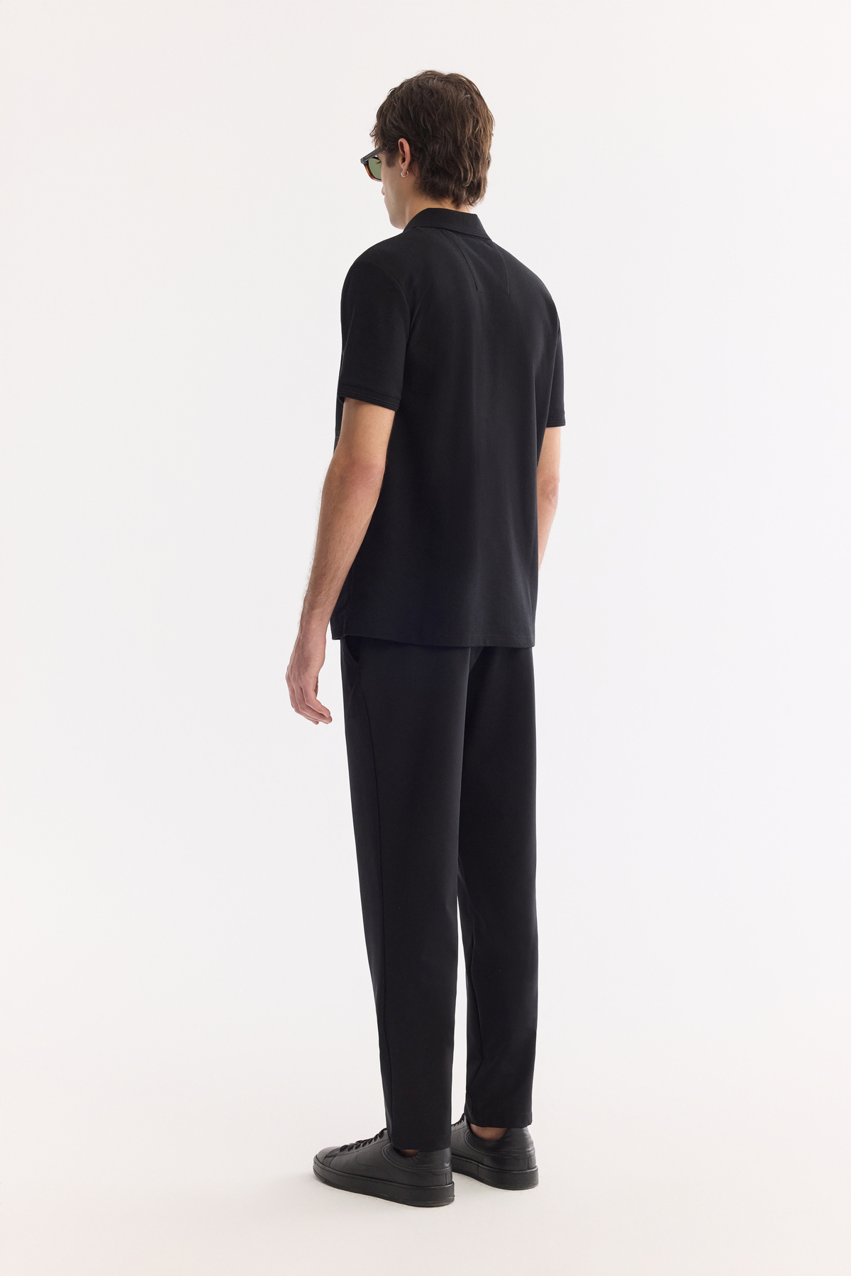 Siyah Kıvrılmaz Polo Yaka %100 Pamuk Basic T-Shirt