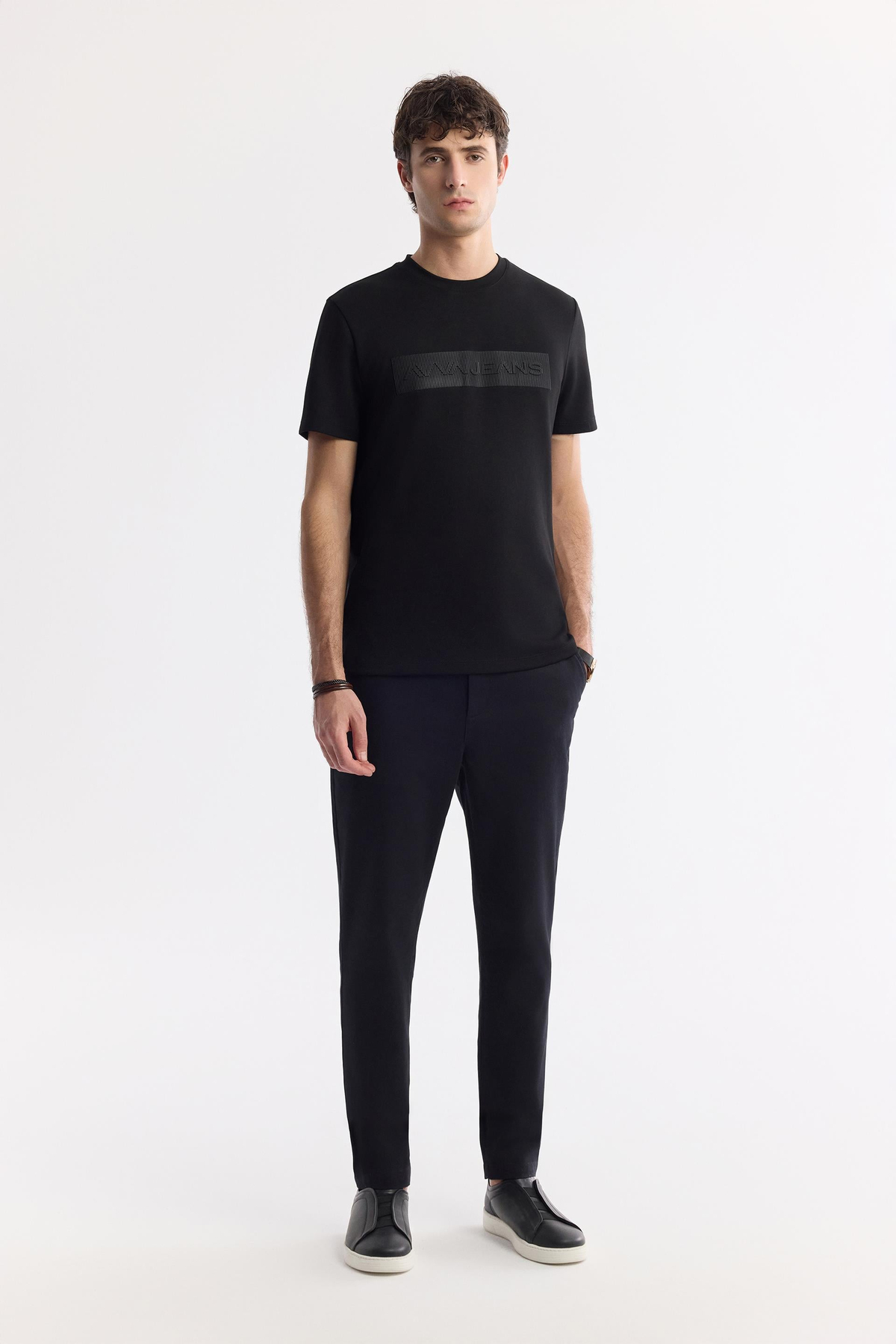 Siyah Klasik Bel Armürlü Pamuk Karışımlı Lamus Slim Fit Chino Pantolon