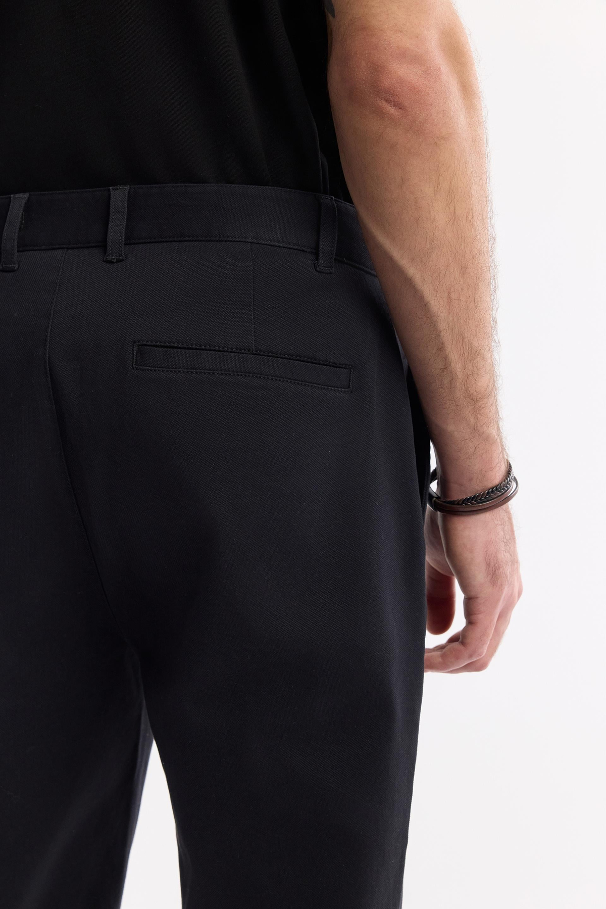 Siyah Klasik Bel Armürlü Pamuk Karışımlı Lamus Slim Fit Chino Pantolon
