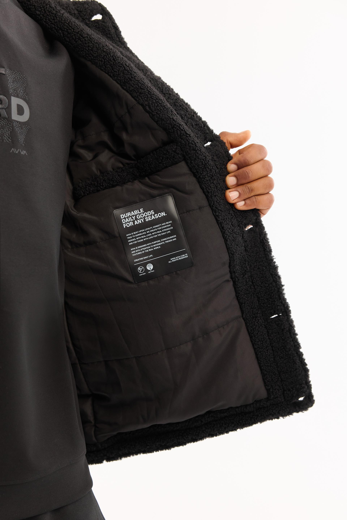 Siyah Klasik Yaka Comfort Fit Peluş Mont