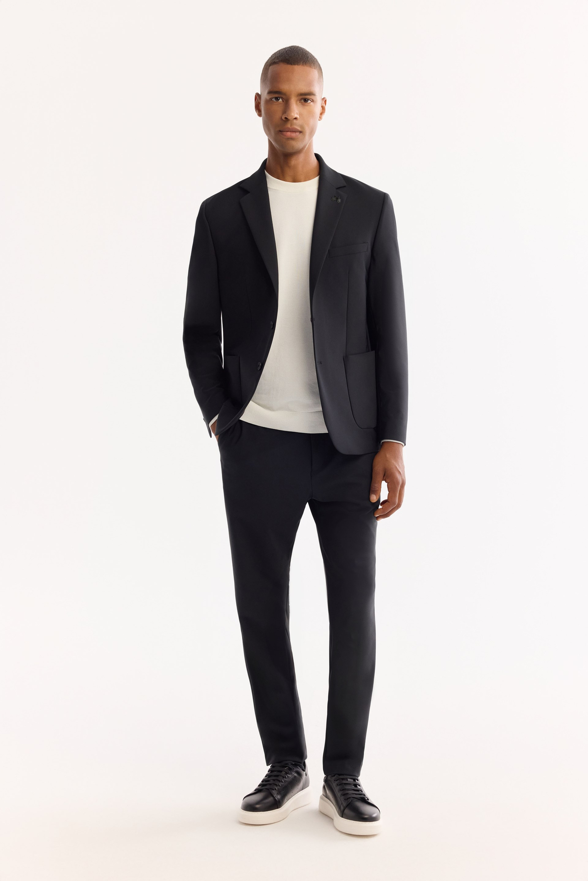 Siyah Mono Yaka Bi-Stretch Su İtici Kırışmaz Teknik Kumaş Blazer Ceket