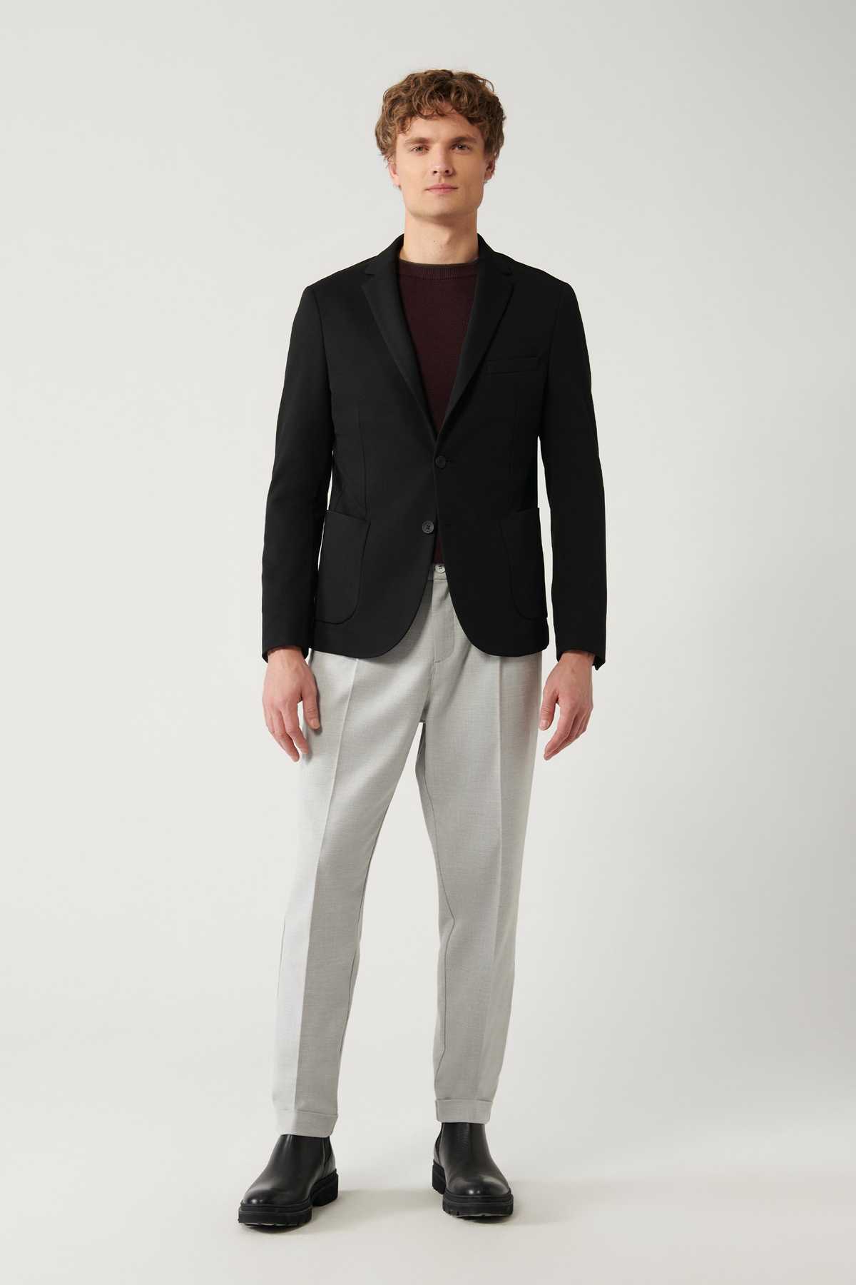 Siyah Mono Yaka Çift Yırtmaçlı Astarsız Örme Blazer Ceket