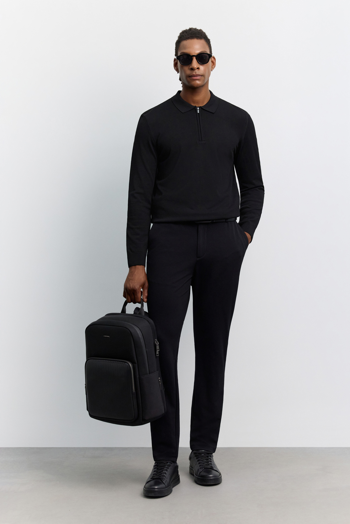 Siyah Polo Yaka Rayon Tüylenmeyen Basic Triko Kazak
