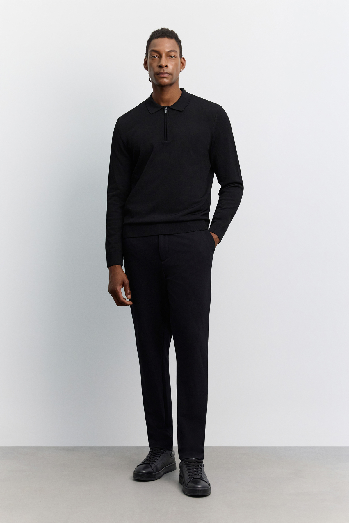 Siyah Polo Yaka Rayon Tüylenmeyen Basic Triko Kazak