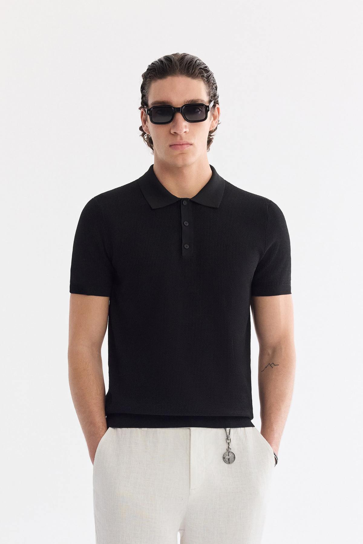 Siyah Polo Yaka Soft Touch Triko T-Shirt