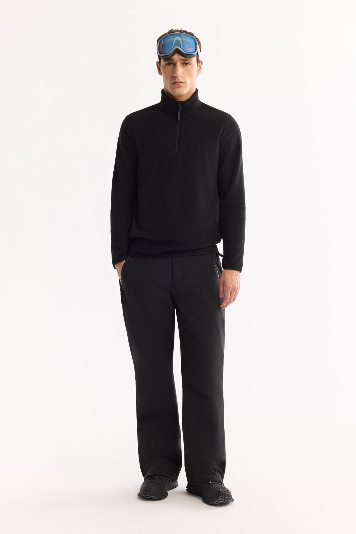 Siyah Soğuğa Dayanıklı Yarım Fermuarlı Dik Yaka Polar Sweatshirt