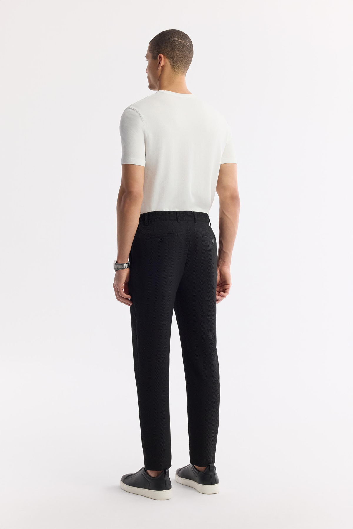Siyah Yan Cepli Gofre Detaylı Bi Stretch Beli Lastikli Pantolon