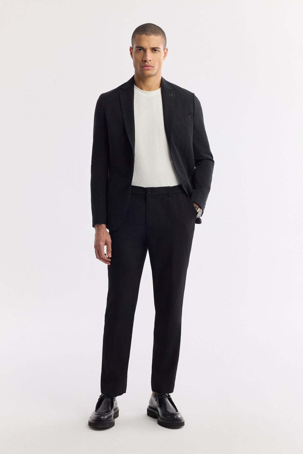 Black Soft Touch Elastic Waist Pants with Side Pockets