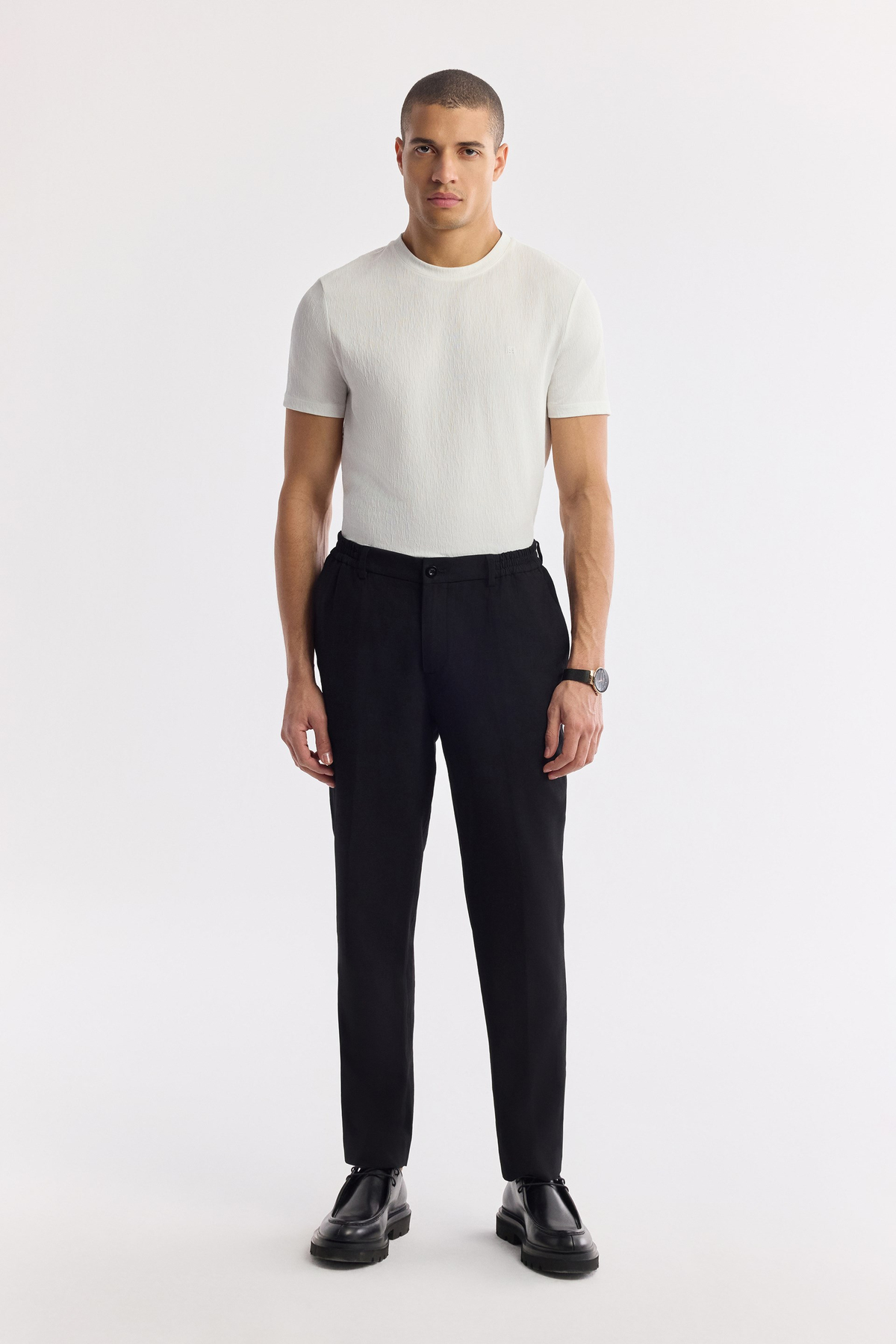 Black Soft Touch Elastic Waist Pants with Side Pockets
