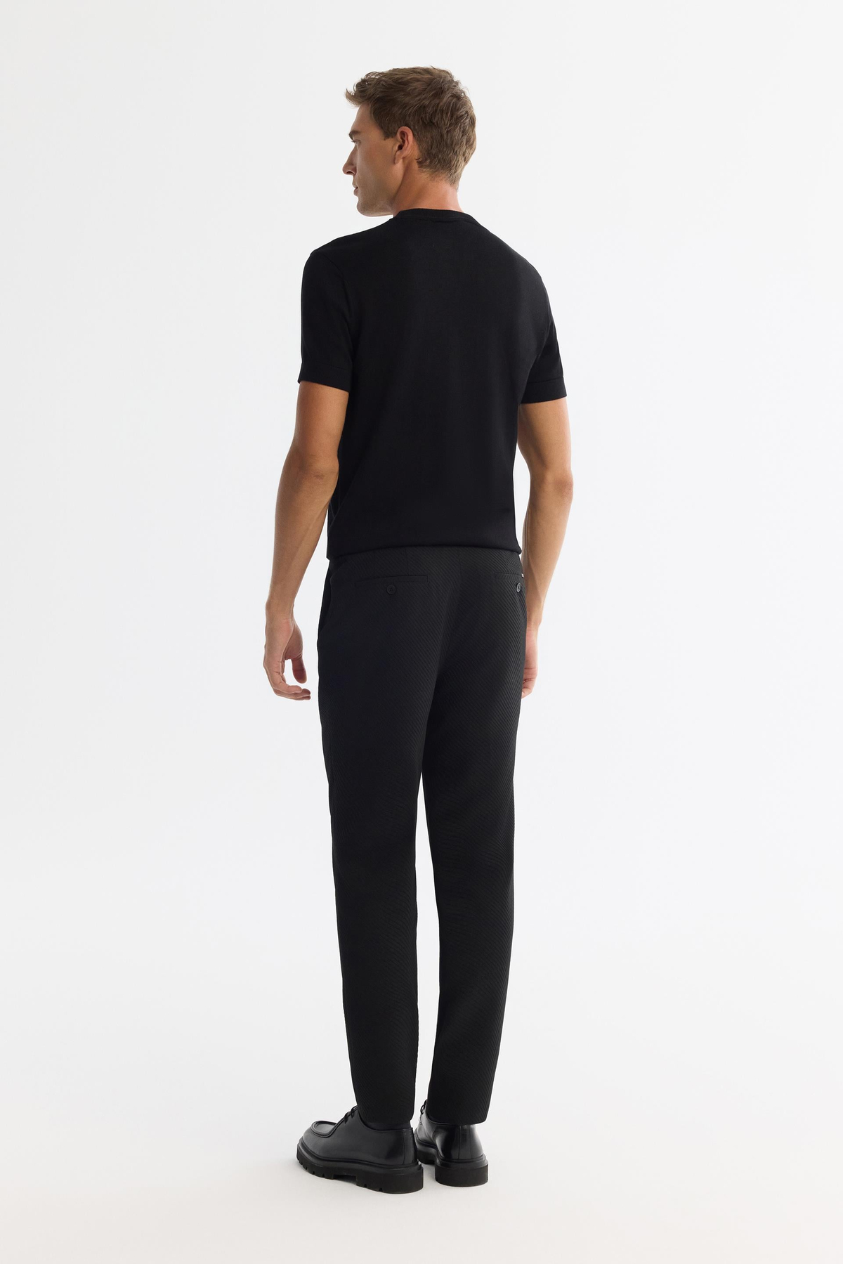 Siyah Yandan Cepli Diyagonel Kumaş Slim Fit Takım Pantolon