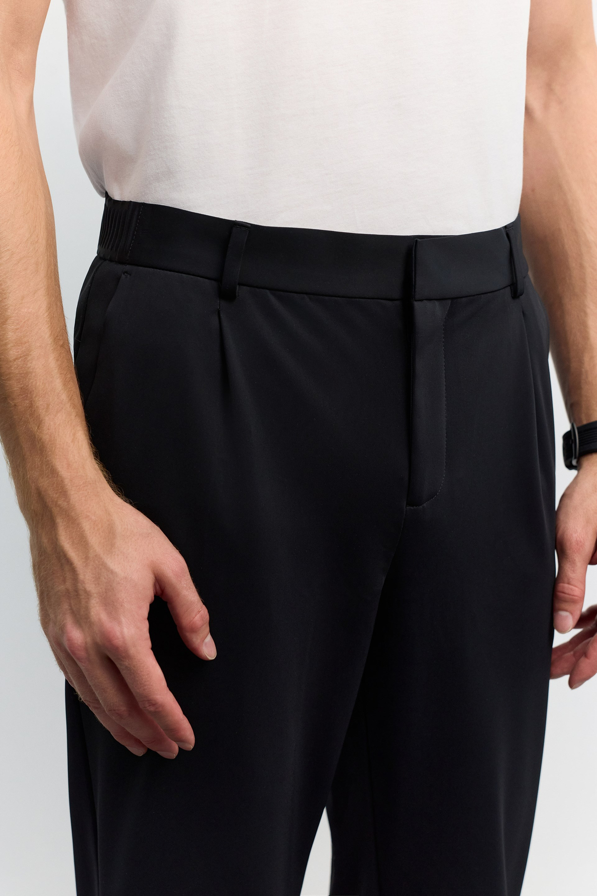 Siyah Yanı Lastik Görünümlü Teknik Slim Fit Pantolon