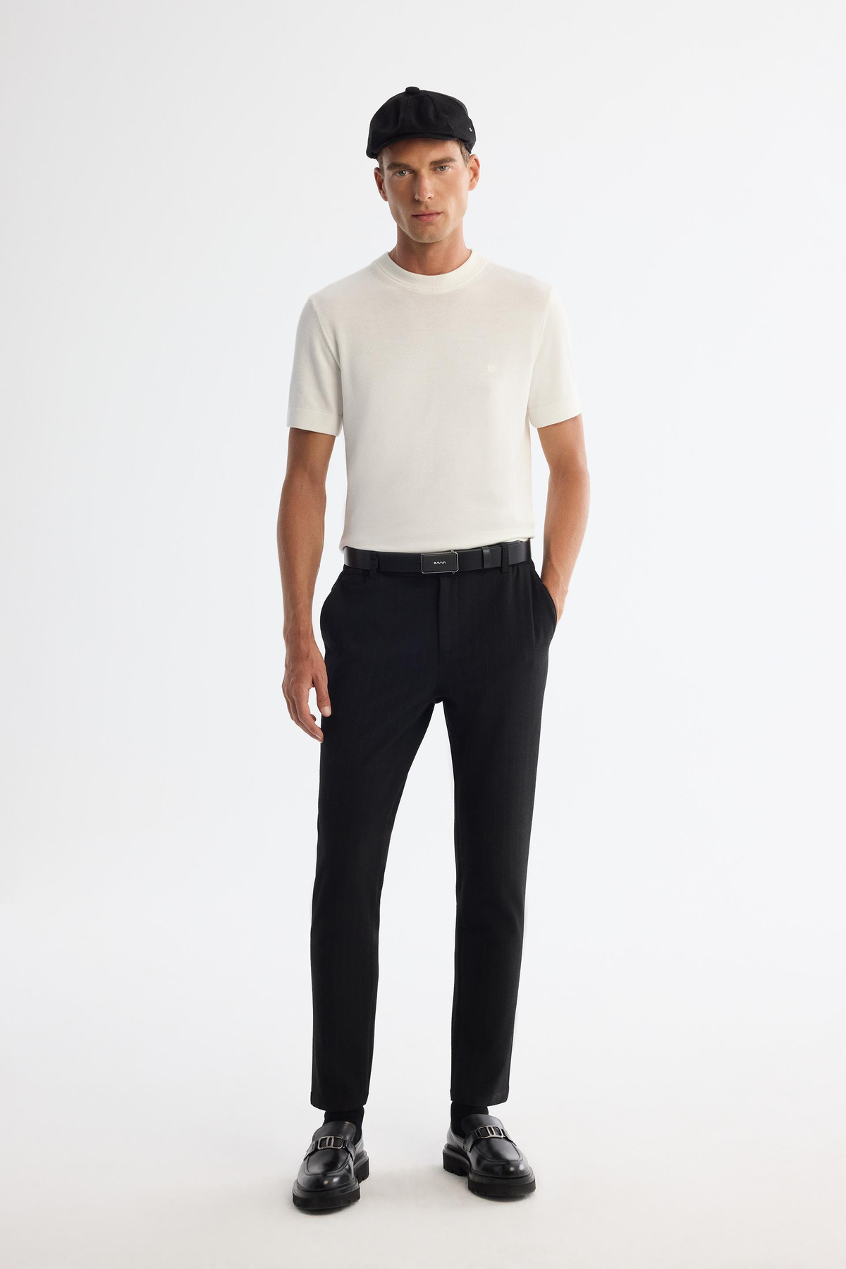 Siyah Yanı Lastikli Gofrelı Çizgili Chino Slim Fit Pantolon