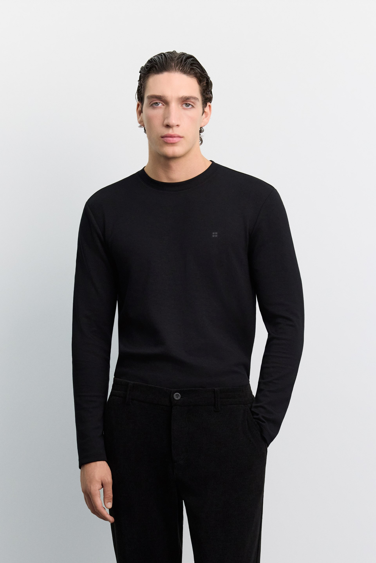 Siyah Yanı Lastikli Kadife Fitilli Relaxed Fit Pantolon