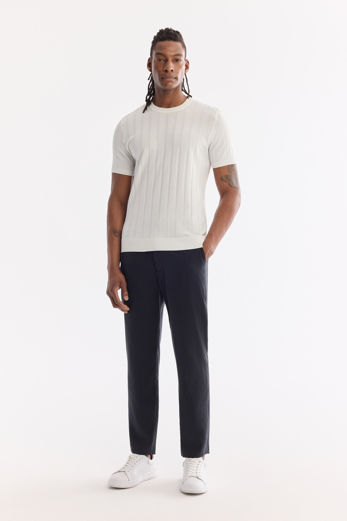 Black Elastic Side Soft Touch Chino Trousers