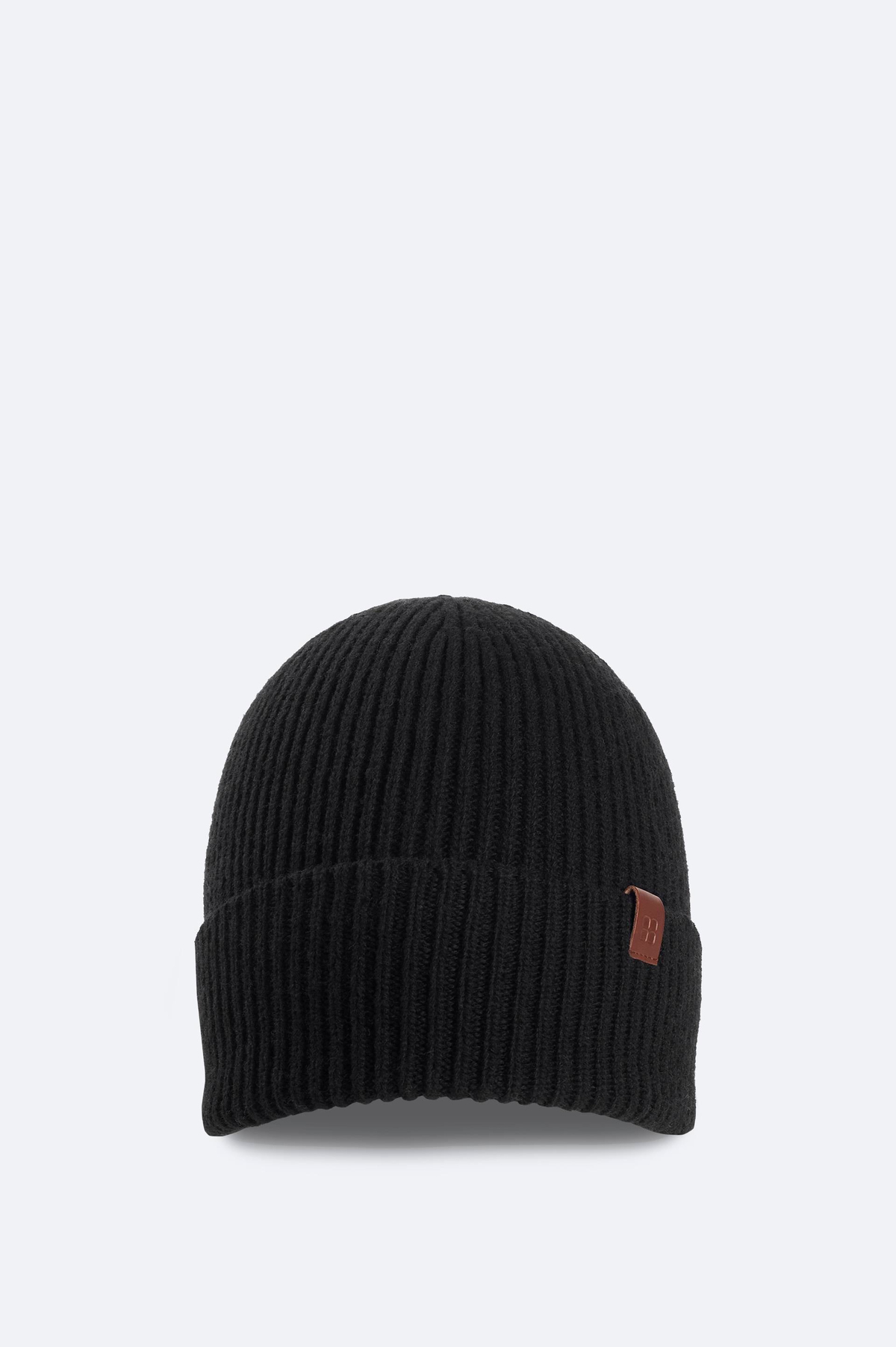 Black Wool Blend Logo Ribbed Beanie