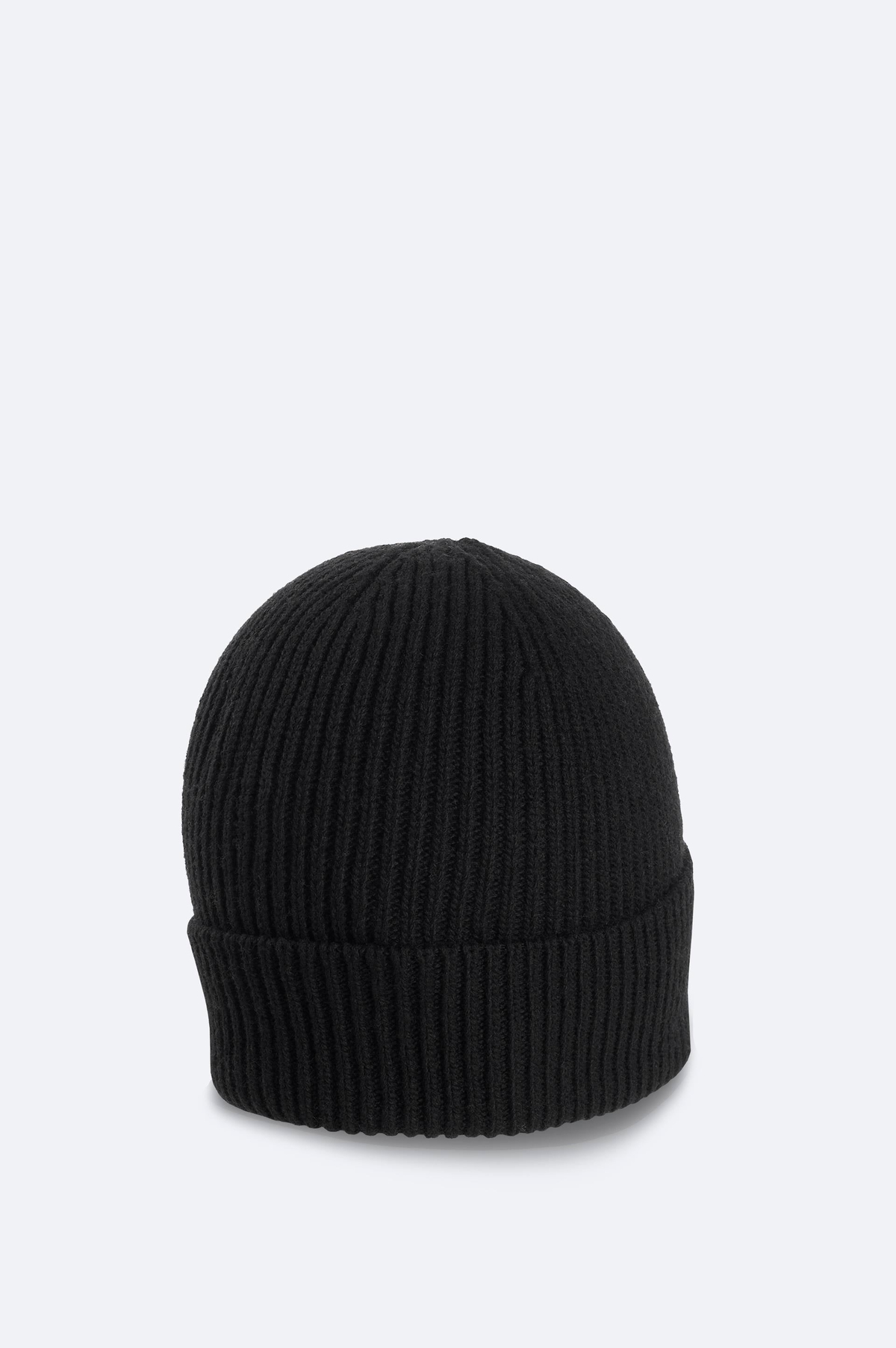 Black Wool Blend Logo Ribbed Beanie