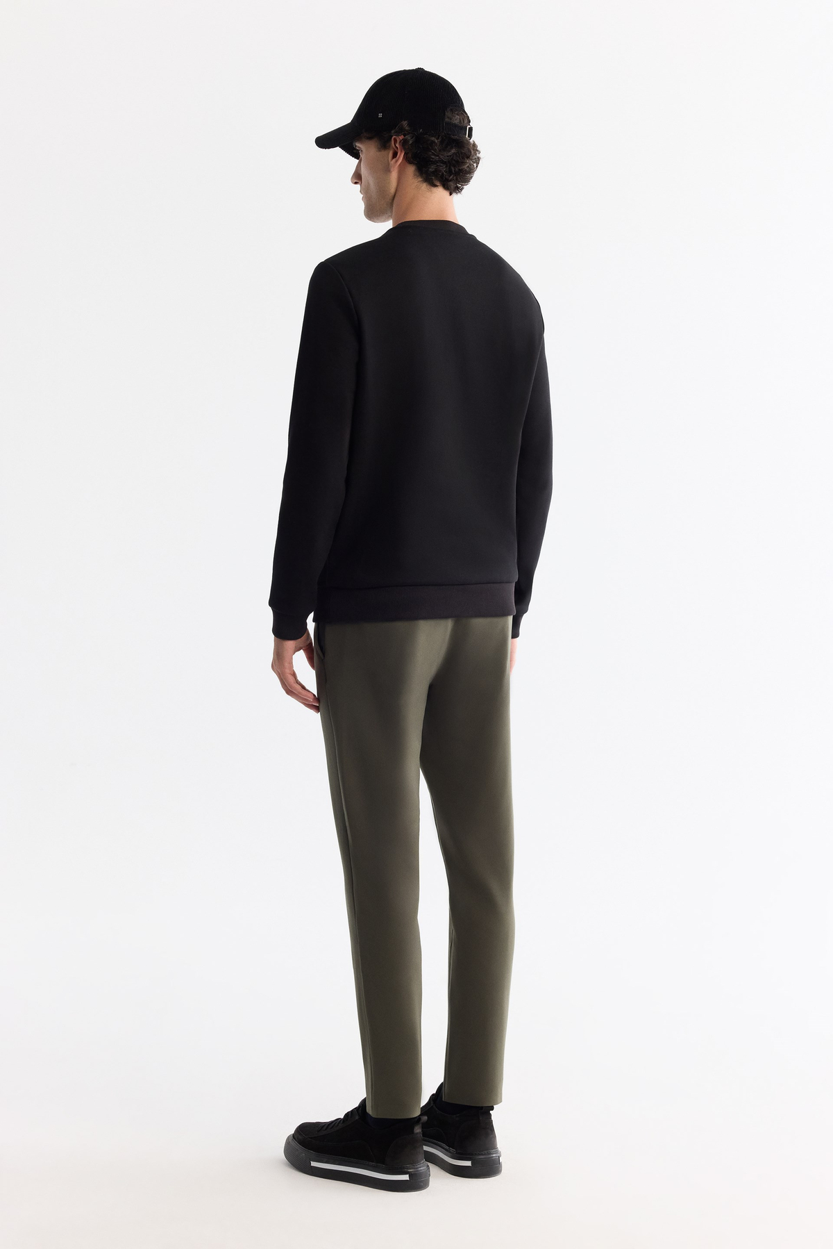 SiyahBisiklet Yaka Pamuklu Baskılı Elastan Sweatshirt
