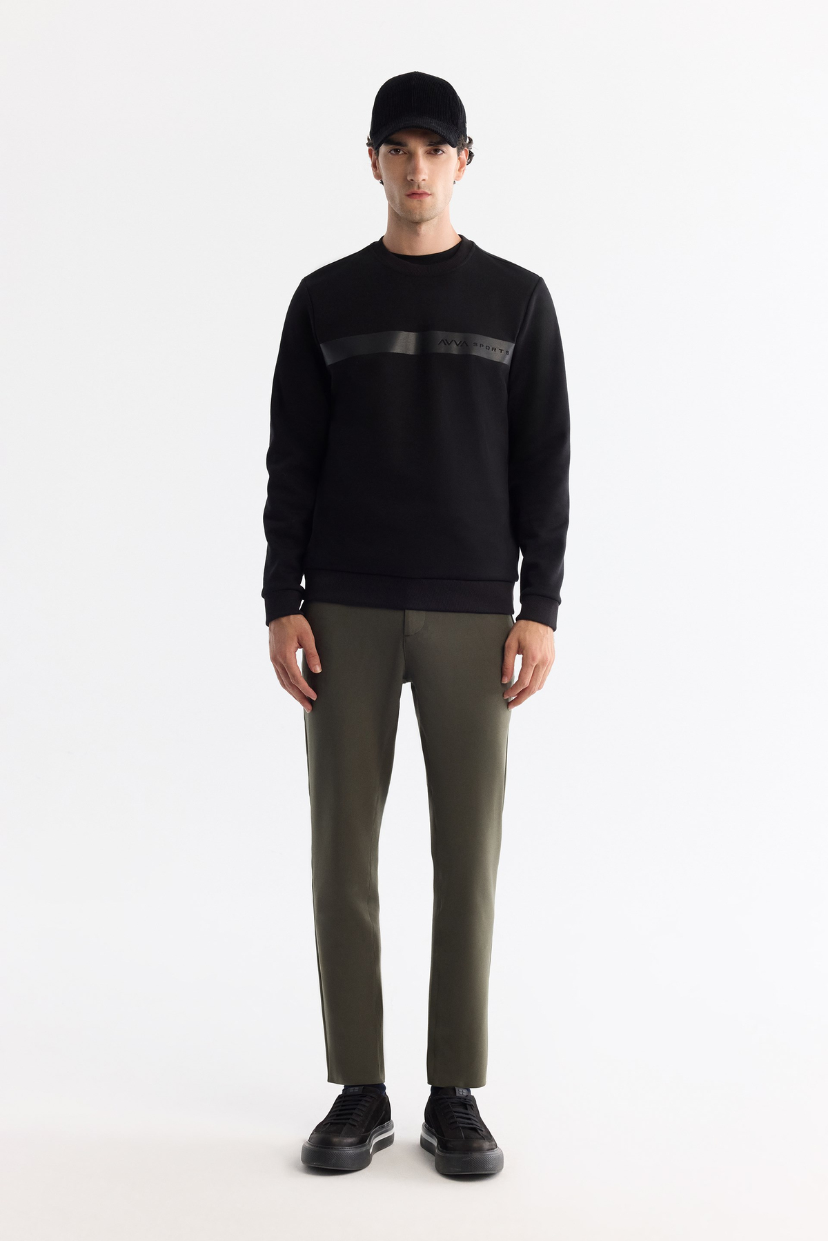 SiyahBisiklet Yaka Pamuklu Baskılı Elastan Sweatshirt