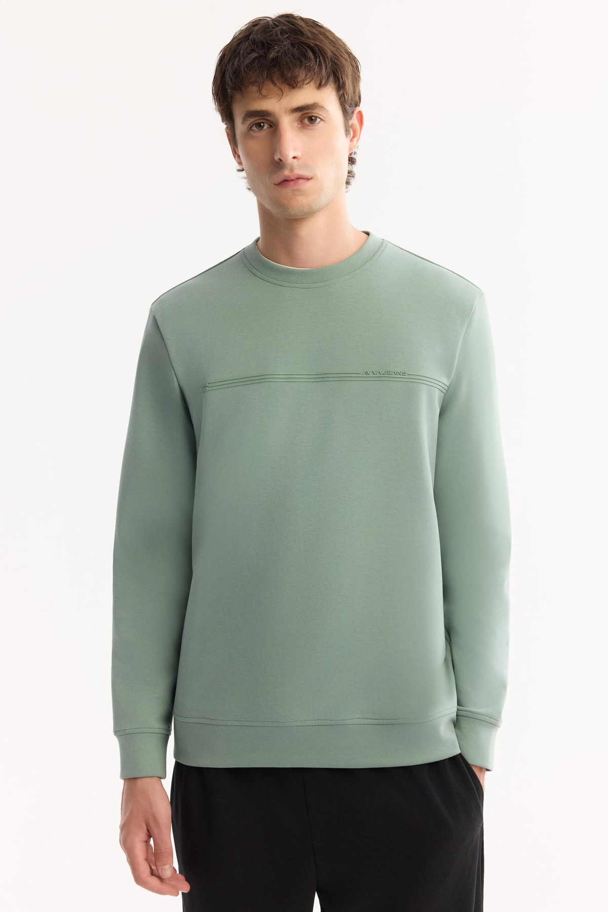 Su Yeşili Bisiklet Yaka Enjeksiyon Baskılı İnterlok Sweatshirt