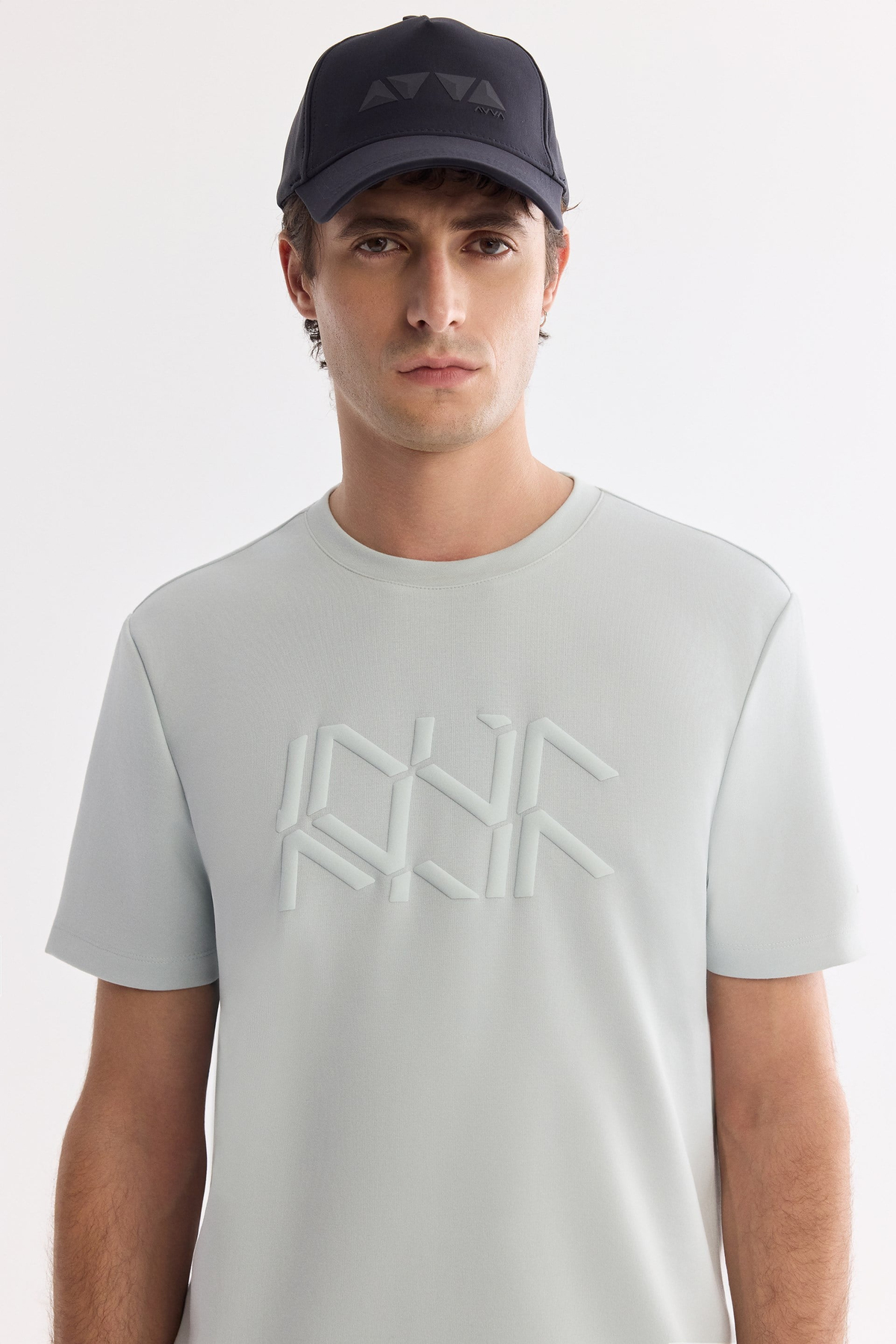 Su Yeşili Bisiklet Yaka Kabarık  Baskılı İnterlok T-Shirt