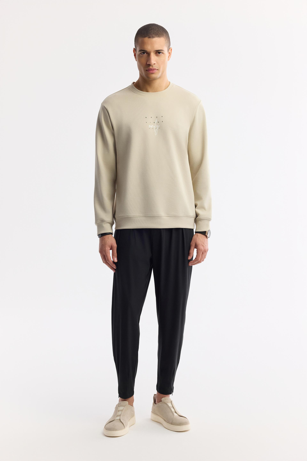 Taş Bisiklet Yaka Baskılı İnterlok Sweatshirt