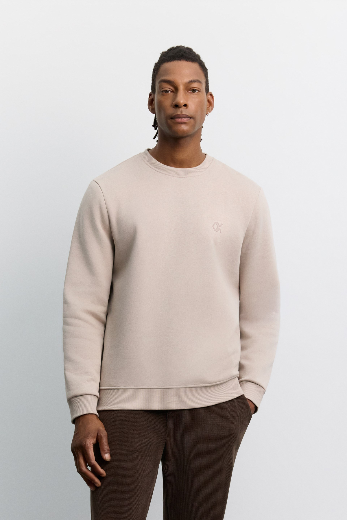 Taş Bisiklet Yaka Enjeksiyon Baskılı 3 İplik Şardonlu Sweatshirt