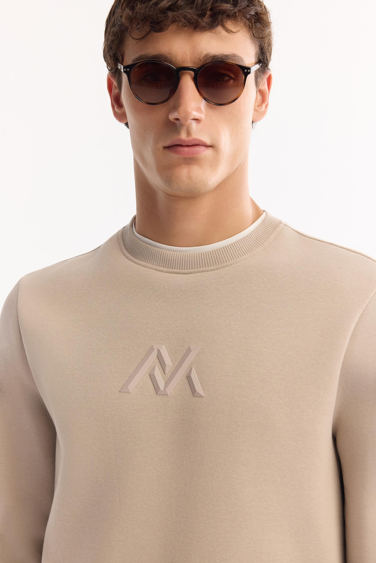 Taş Bisiklet Yaka Piramit Baskılı 3 İplik Şardonlu Sweatshirt