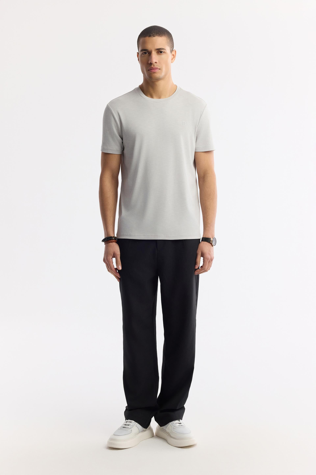 Taş Soft Touch Bisiklet Yaka Flamlı Basic T-shirt