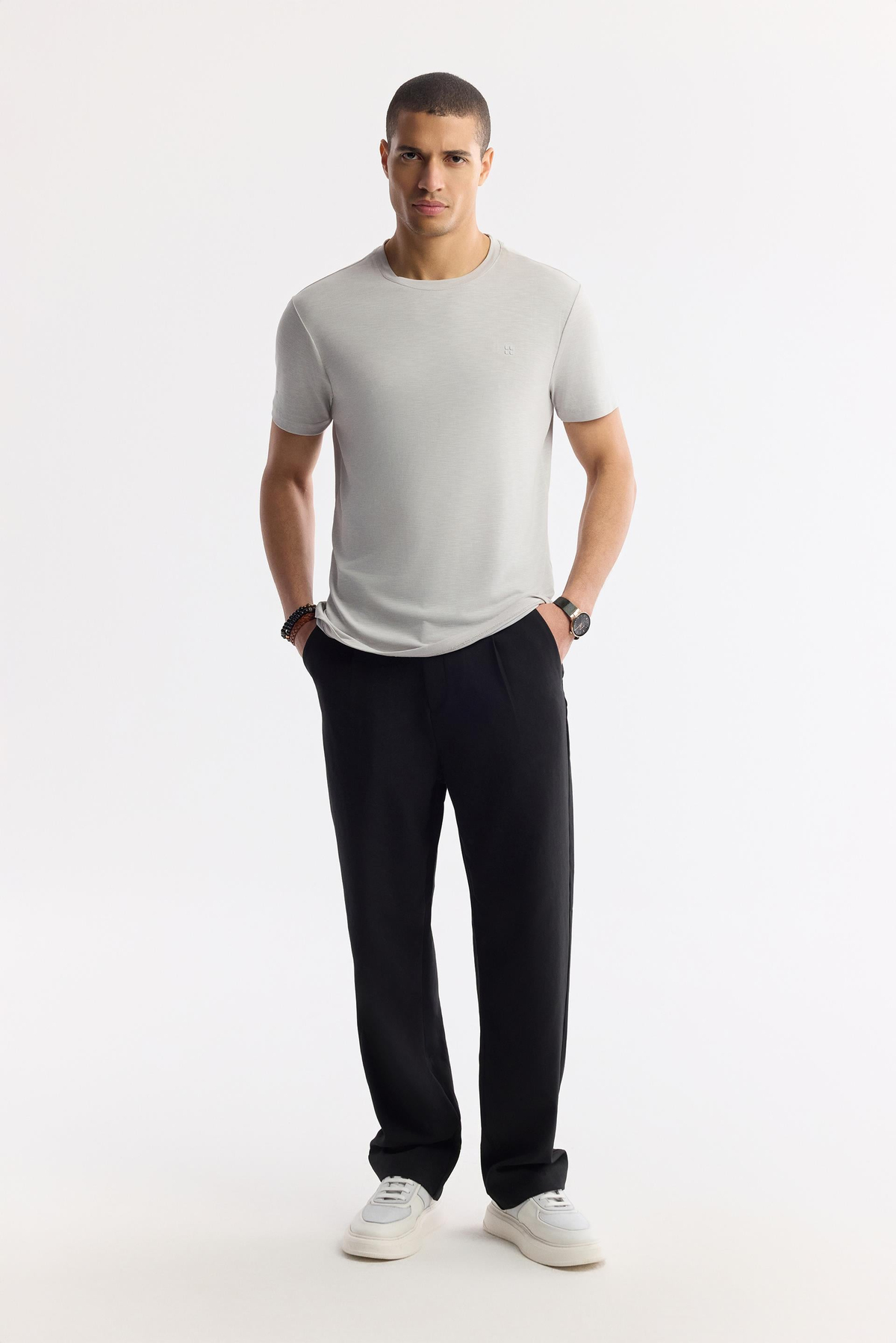 Taş Soft Touch Bisiklet Yaka Flamlı Basic T-shirt