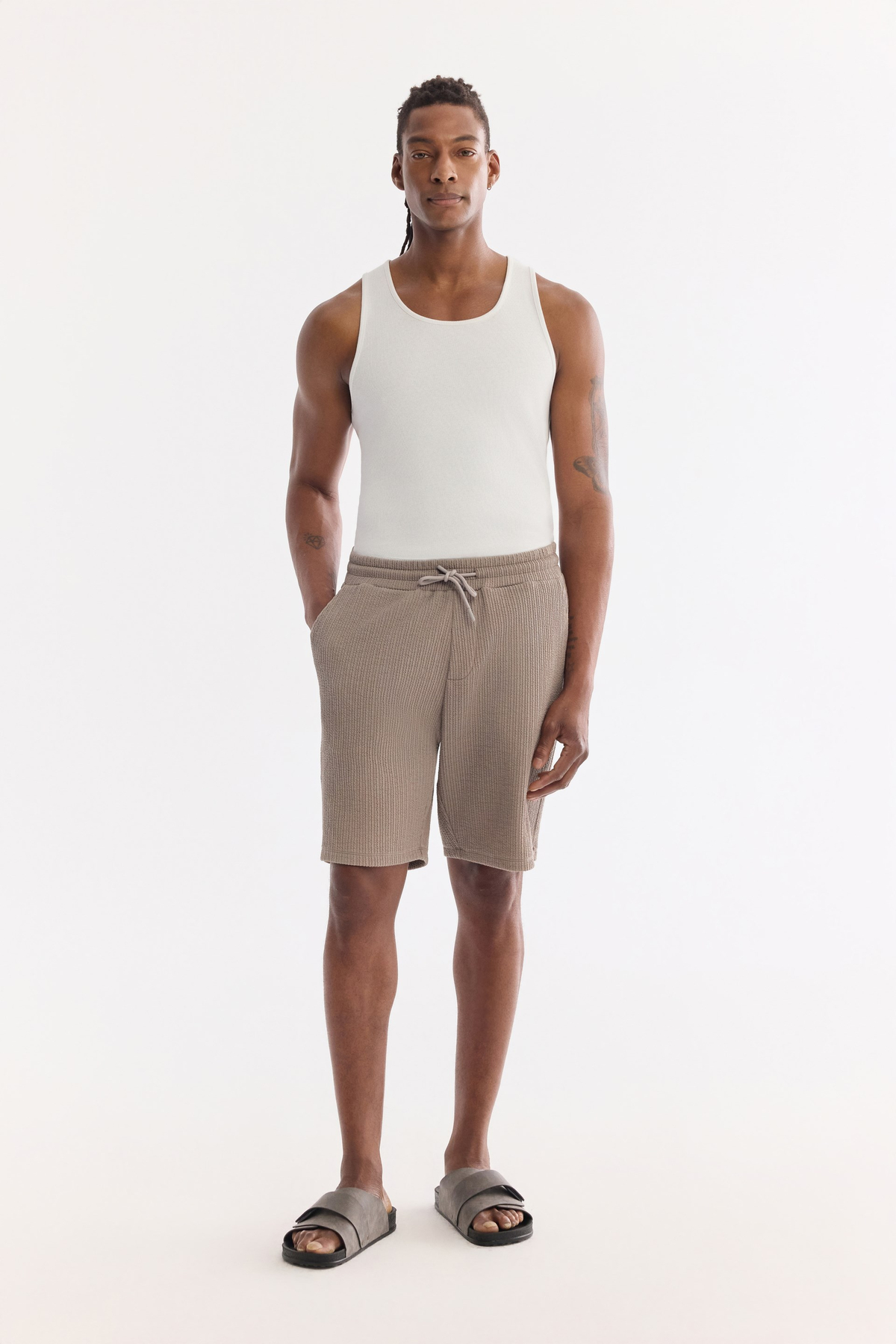 Mink Elastic Waist Drawstring Side Pocketed Knitted Shorts